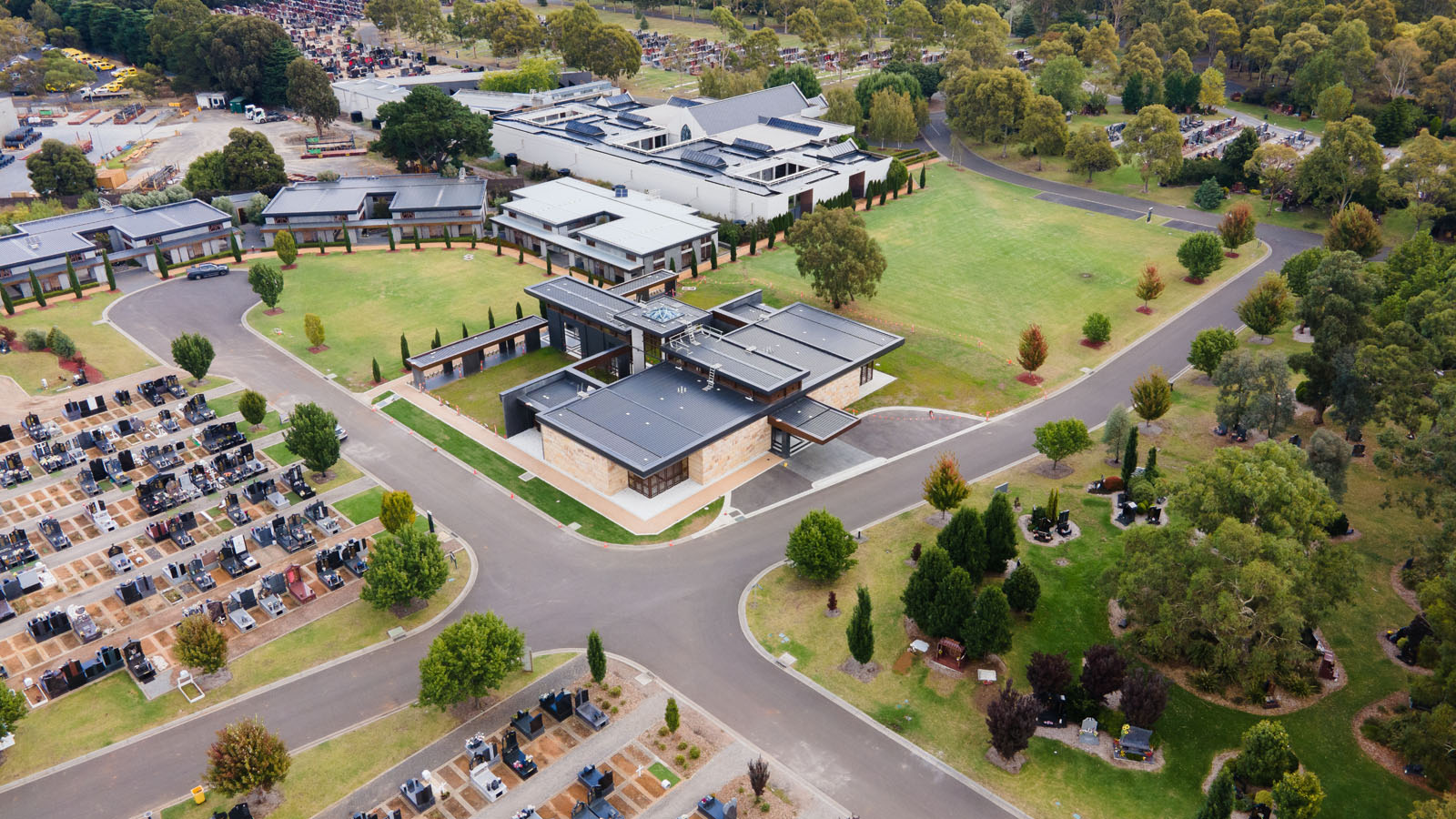 Funeral Home Garden Aerial Shot
