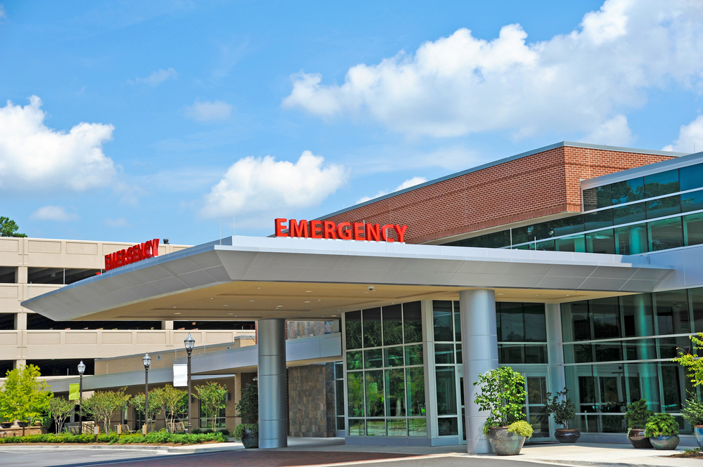 emergency room entrance with potted plants